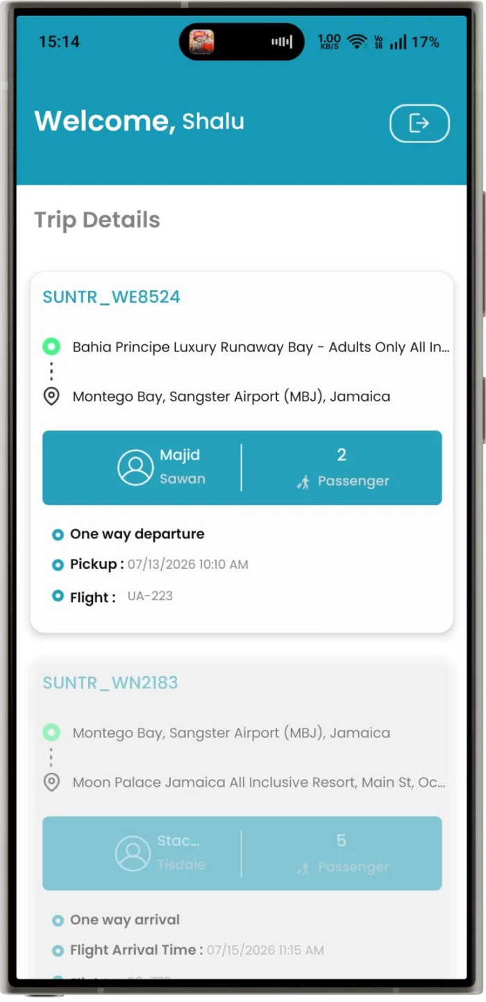 Trip details and booking management screen