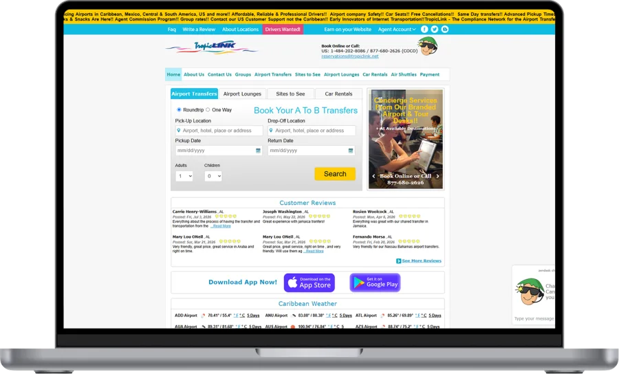 TropicLink booking platform homepage