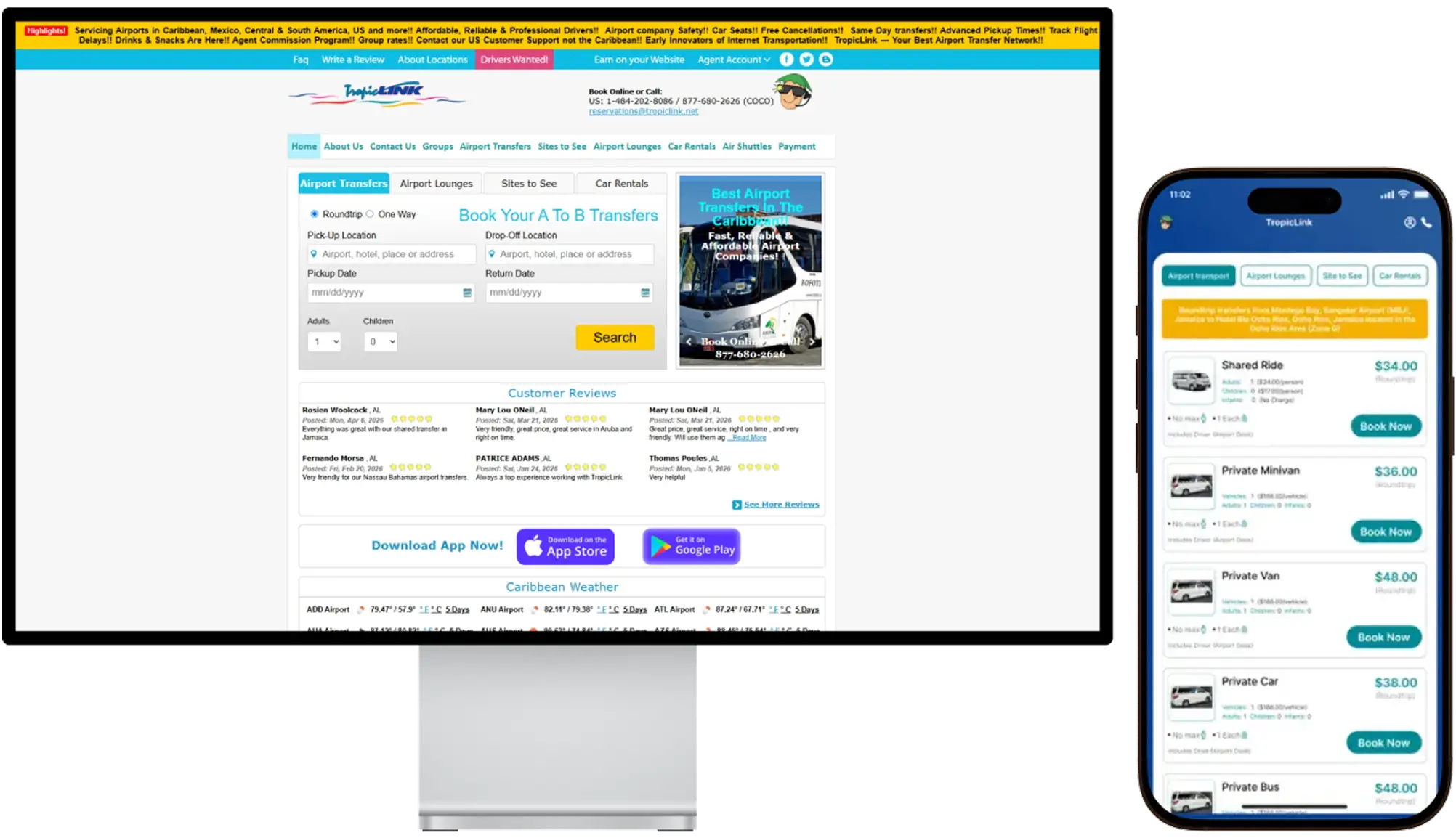 TropicLink transport booking platform